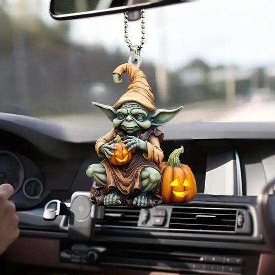 1/6Pcs Alien Hold Pumpkin Pendant Auto Decoration Halloween Festive Atmosphere Style Acrylic Car Hanging Pendant