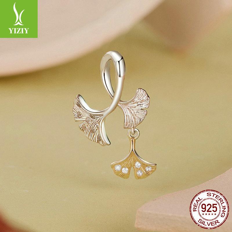 Autumn Mori Ginkgo Biloba Diy Pendant Accessories, Color Separation Electroplated Leaves S925 Sterling Silver Beads