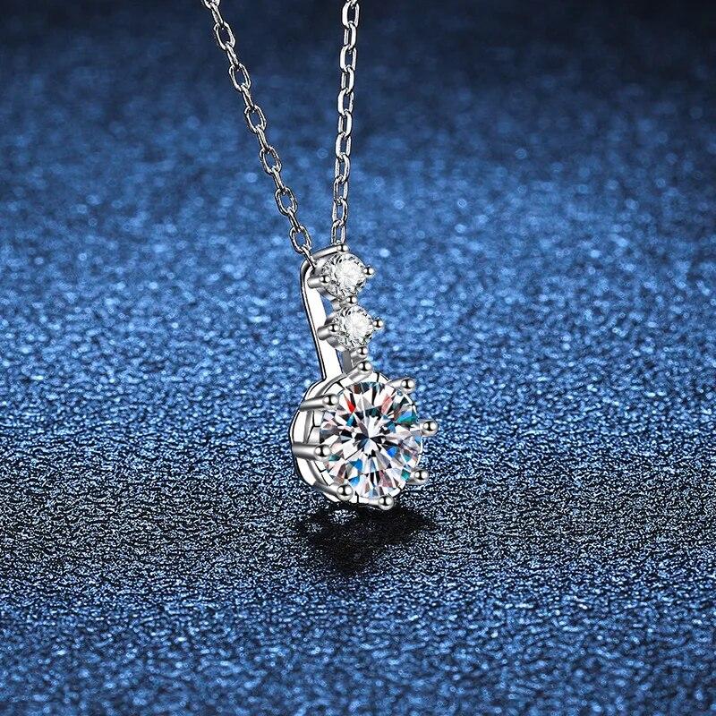 New Sparkling D Color 1CT 6.5mm Moissanite Pendant Necklace for Women Party 925 Sterling Silver Diamond Neck Chain Necklaces