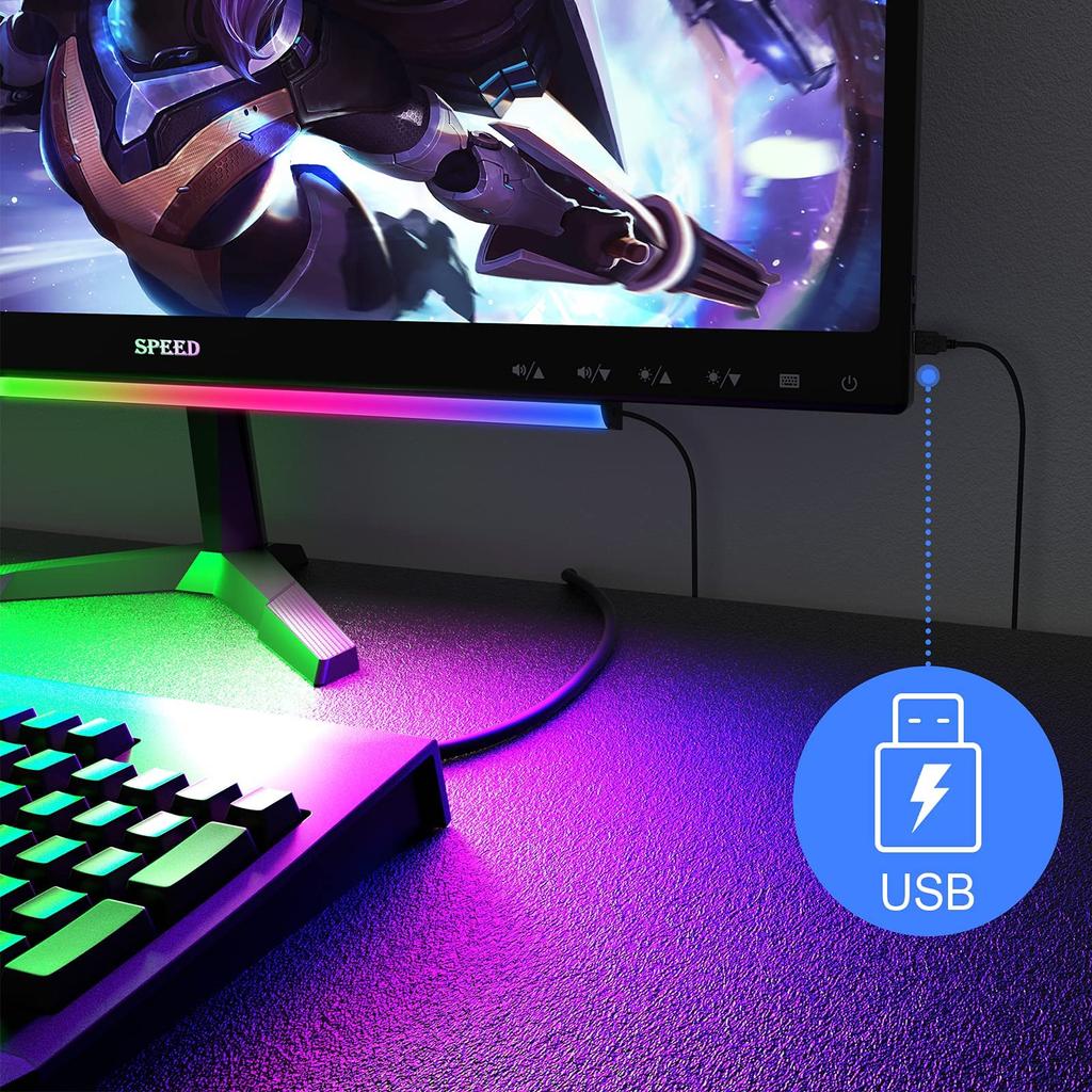 ABCidy Untermonitorleuchte RGBIC Bildschirmleistenleuchte Schreibtischlampe Dimmbare LED mit dynamischem Regenbogen Gaming USB-Fernbedienung Farbe Einstellbare Helligkeit