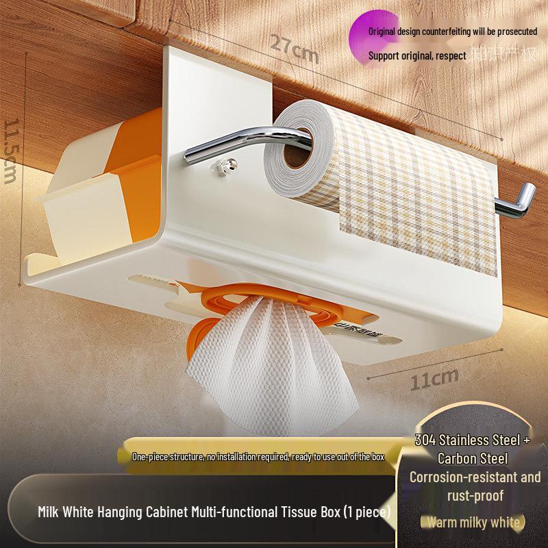 Kitchen Wet Wipe and Paper Towel Holder: Hanging Cabinet Pull-out Tissue and Rag Storage Box