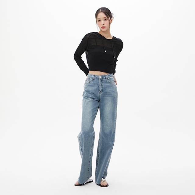 LAP Long Slim Washed Raw Bootcut Pants Aq2Dp567