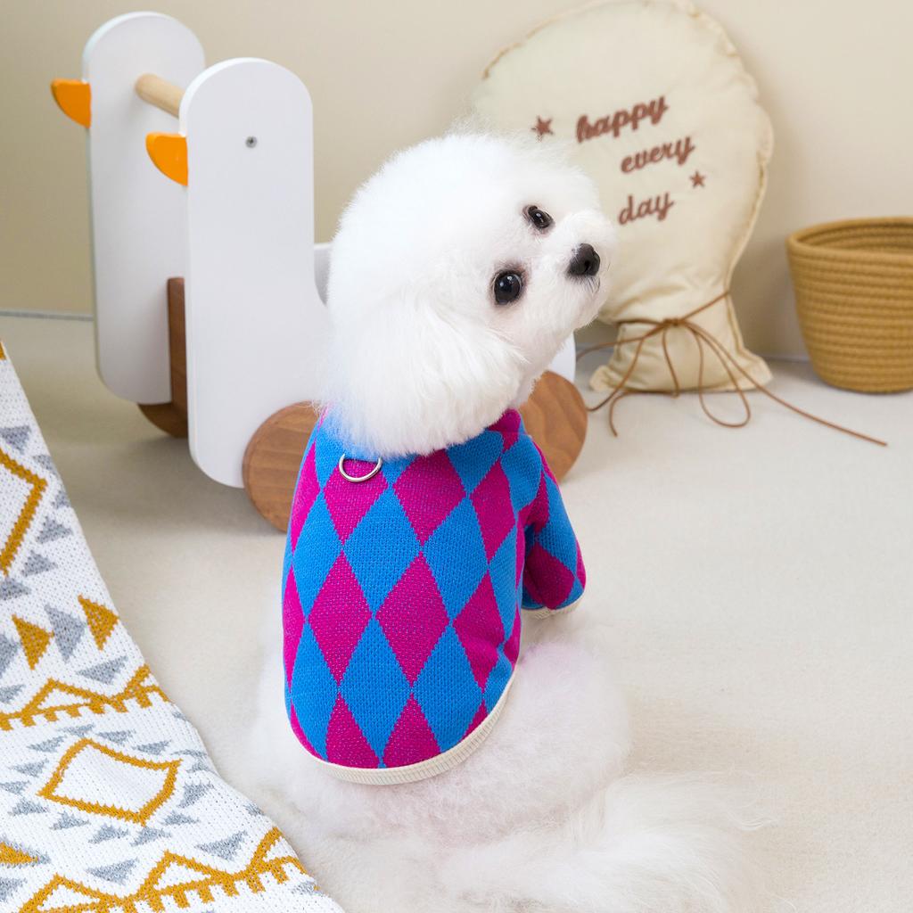 Dog Plaid Coat Small Dog Autumn and Winter Diamond Patterned Cardigan Cat Clothes Pet Clothing Puppy Clothes Dog Clothes Winter