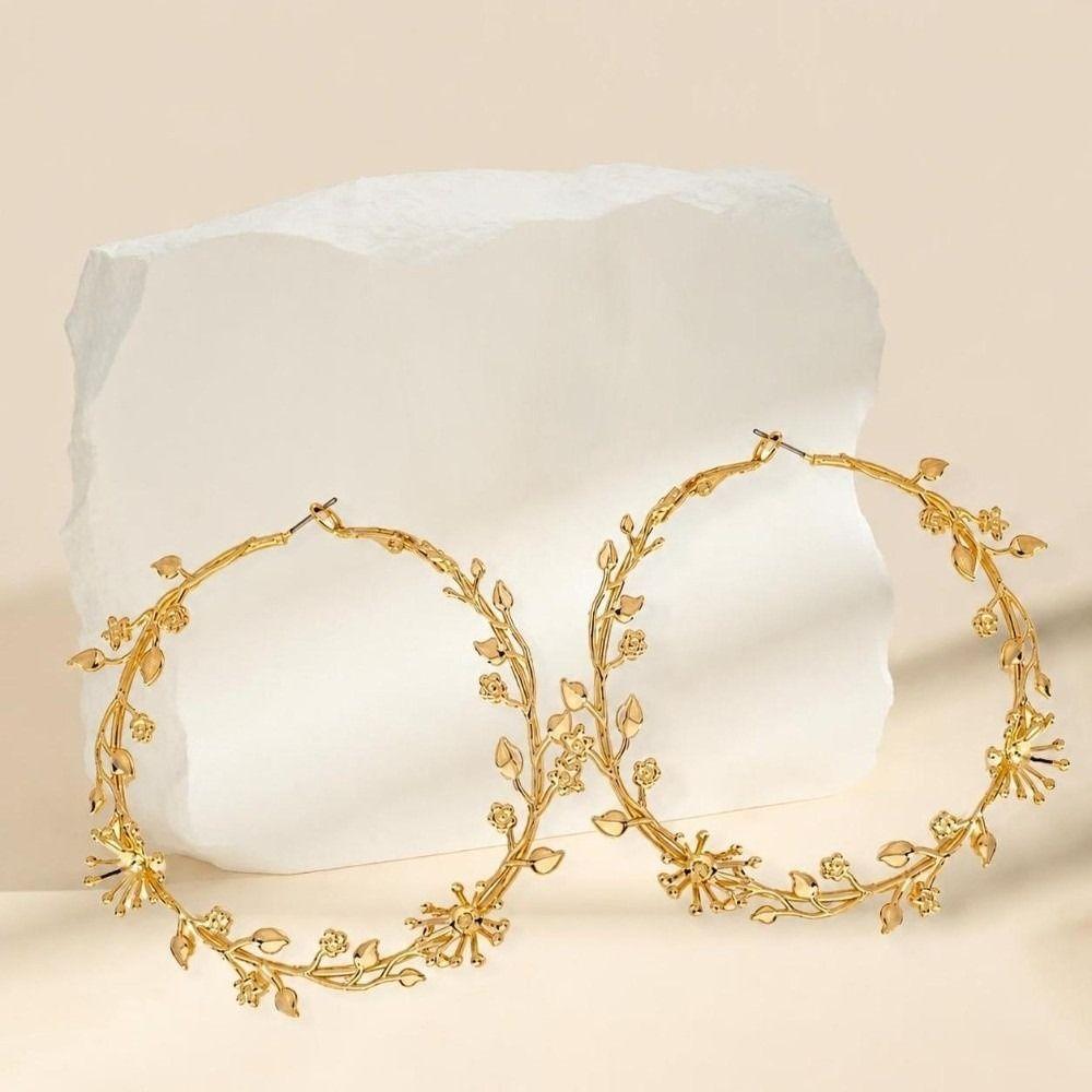 1 Pair Metal Thorn Vine Earring Openwork Stud Hoop Earring  Women's Fashion Accessory