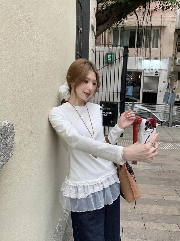 Elegant Korean-Style Long-Sleeve Ballet T-Shirt for Women