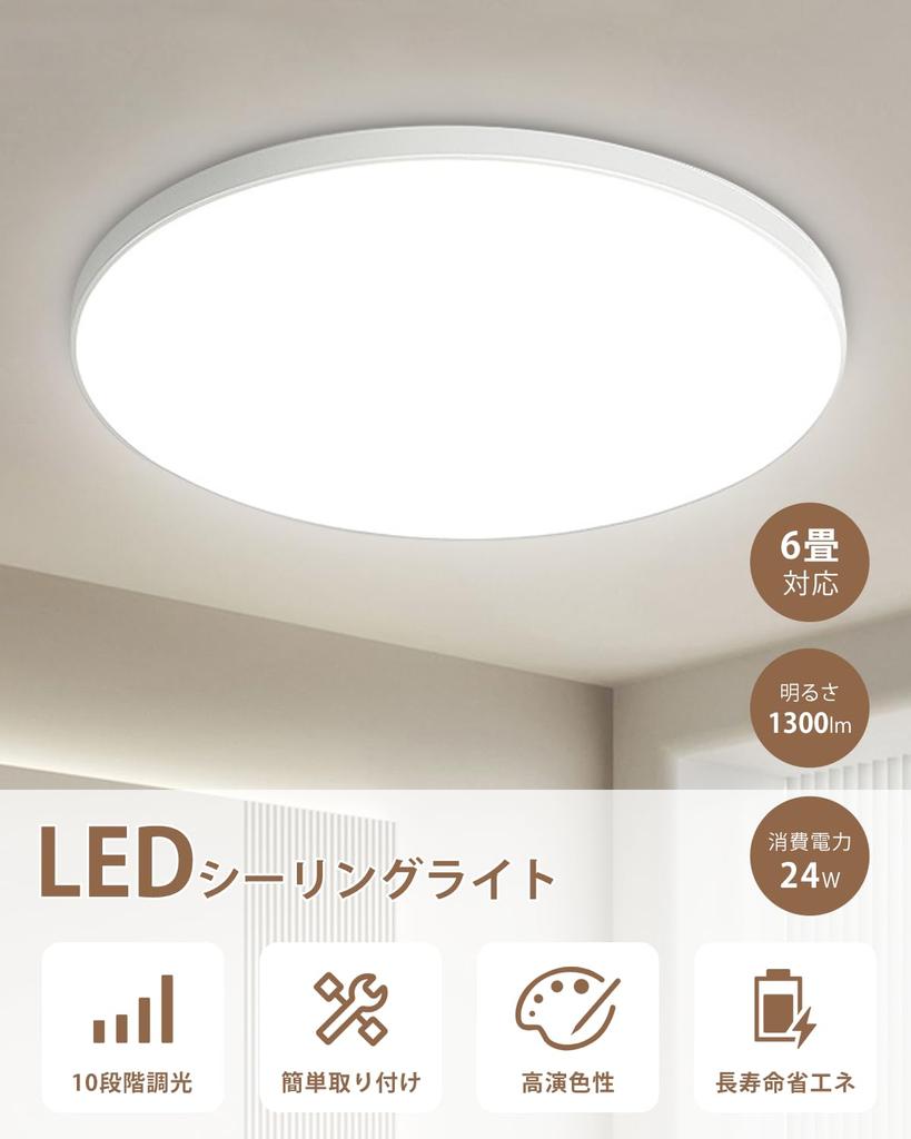KEEBRIGHT LED Ceiling Light, 24W, 10-Level Dimming, Daylight White, Compact, Night Light Mode, Remote Control, Memory Function, Slim, Energy-Saving,