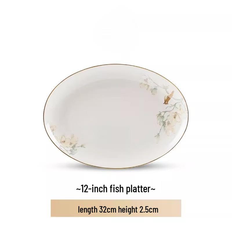 

Maud Lanka Jingdezhen Floral & Bird Ceramic Fish Plate