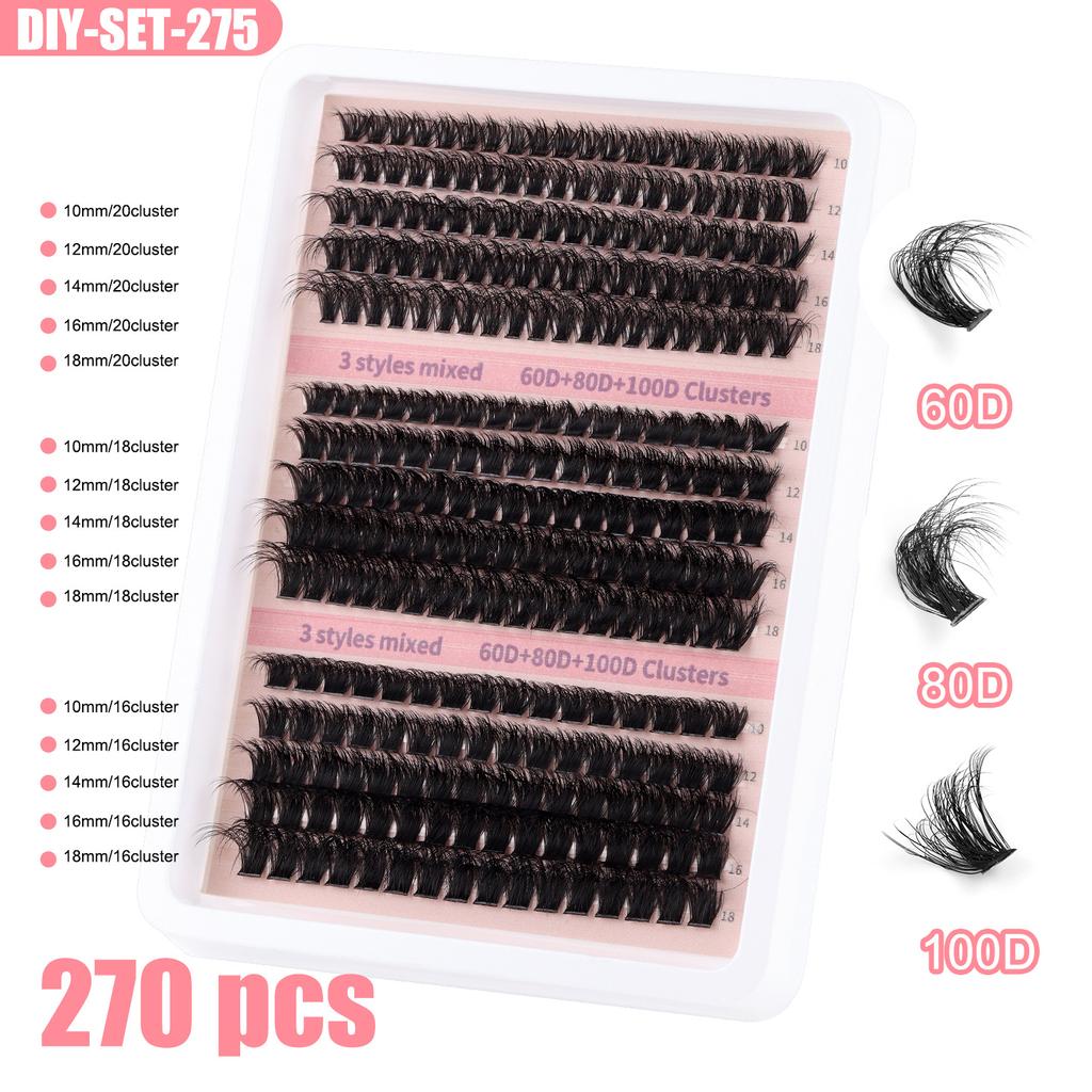 270 Clusters 60D80D100D Thick False Eyelash Set Natural Diy Segmented Single Cluster Eyelashes