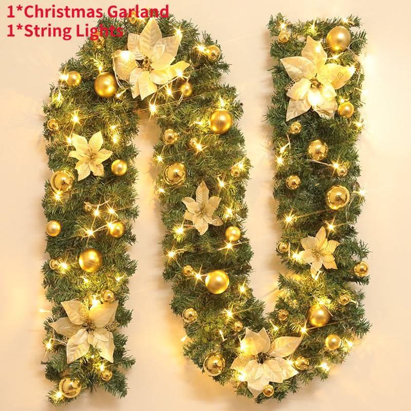

Garland Christmas Led Lights Up Xmas Wreath Fireplace Door Gifts Decoration Gold