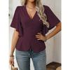 JKASHDK Women's Fashion Casual Summer Spring Solid Color Print Short Sleeve V-Neck Blouses & Shirts