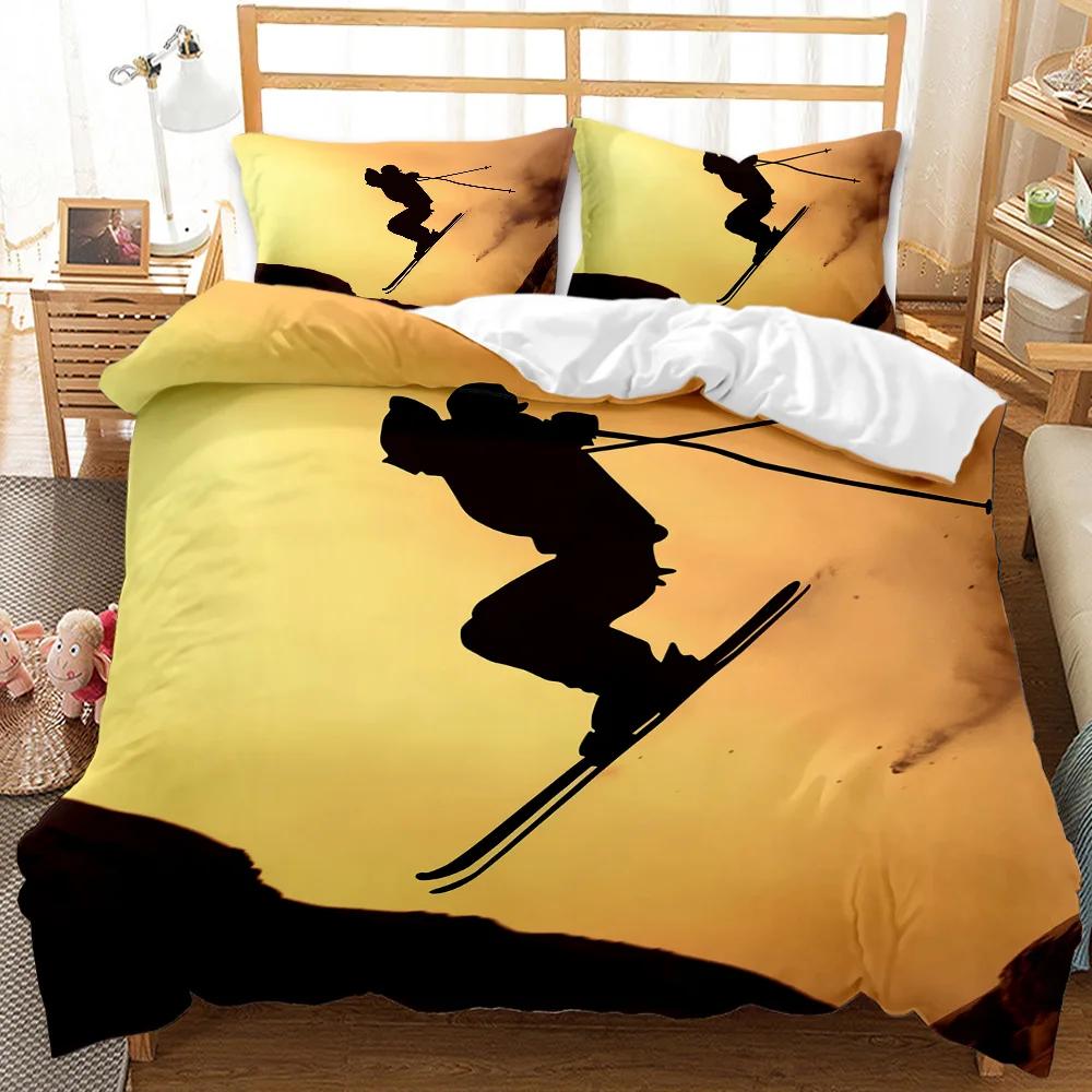 Skifahren Bettbezug Set Schneeberg Bettdeckenbezug Extremsport Spiel Polyester Steppdecke Bezug Snowboard Doppel Queen King Size