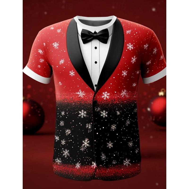 Albero di Natale Fiocco di neve Moda Casual Top Uomo Stampa 3D T-shirt Tee Party Street Rosso Finto Abito Manica Corta Girocollo Camicia