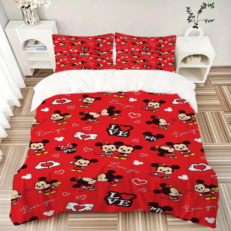 Mickey Mouse Love Heart Print 3Pcs Bedding Setduvet Cover With 2 Bedropillowcase Home Birthday Gift