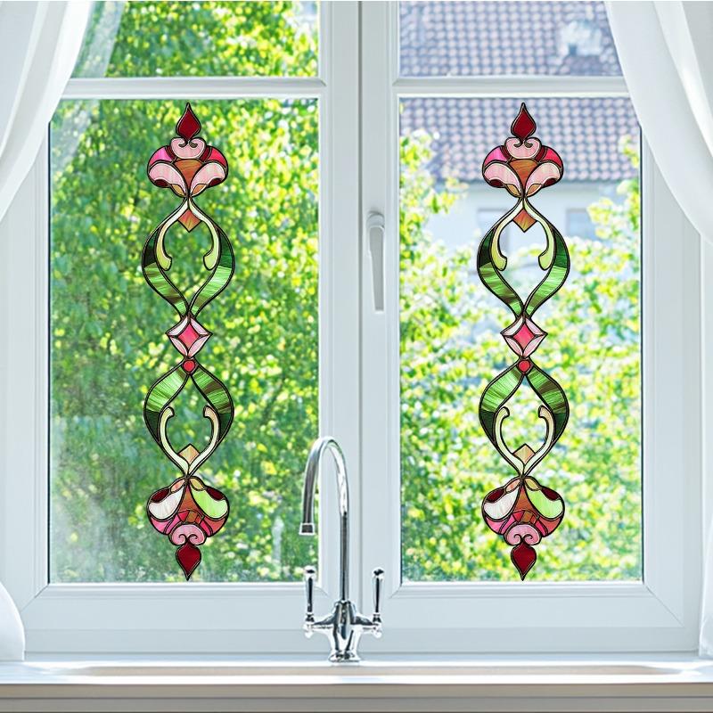 Colored Art Glass Style Window Stickers, Retro Patterned Self-adhesive Glass Stickers for Home Decoration