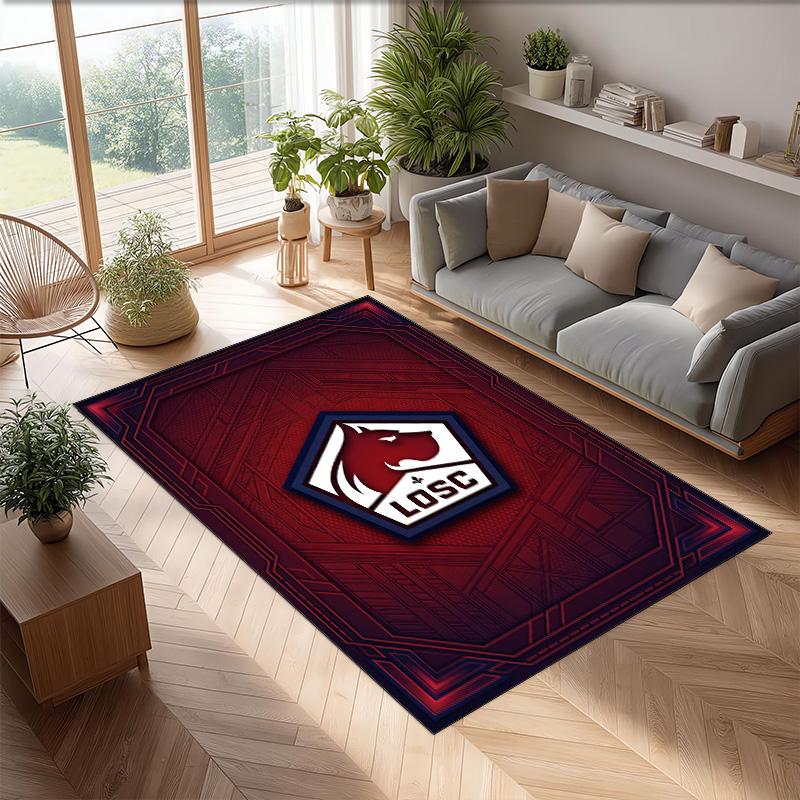 LOSC Lille FC Soccer Football Pattern Soft Area Rug Non Slip Indoor Floor Carpet Sports Decor Mat for Bedroom