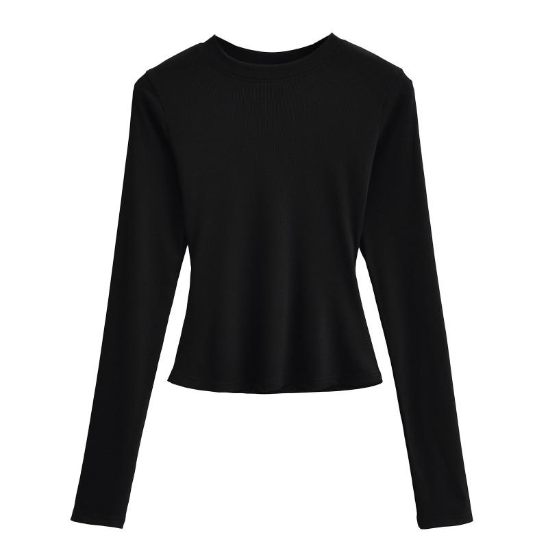 Spring and Autumn New Round Neck Base Shirt Women's Tight T-shirt Long-sleeved Slim-fit Solid Color Top