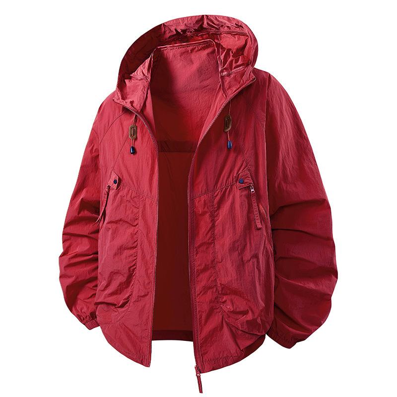 

Summer Hooded Sunscreen Clothing Skin Clothing Men s Summer Ultra-thin Breathable Outdoor Windbreaker XS червоний