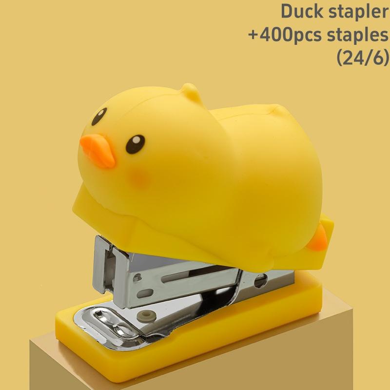 Mini Doll Stapler 400pcs 24/6 Staples Set Cartoon Capybara Bear Rabbit Duck Portable Binder Office Binding Tools School
