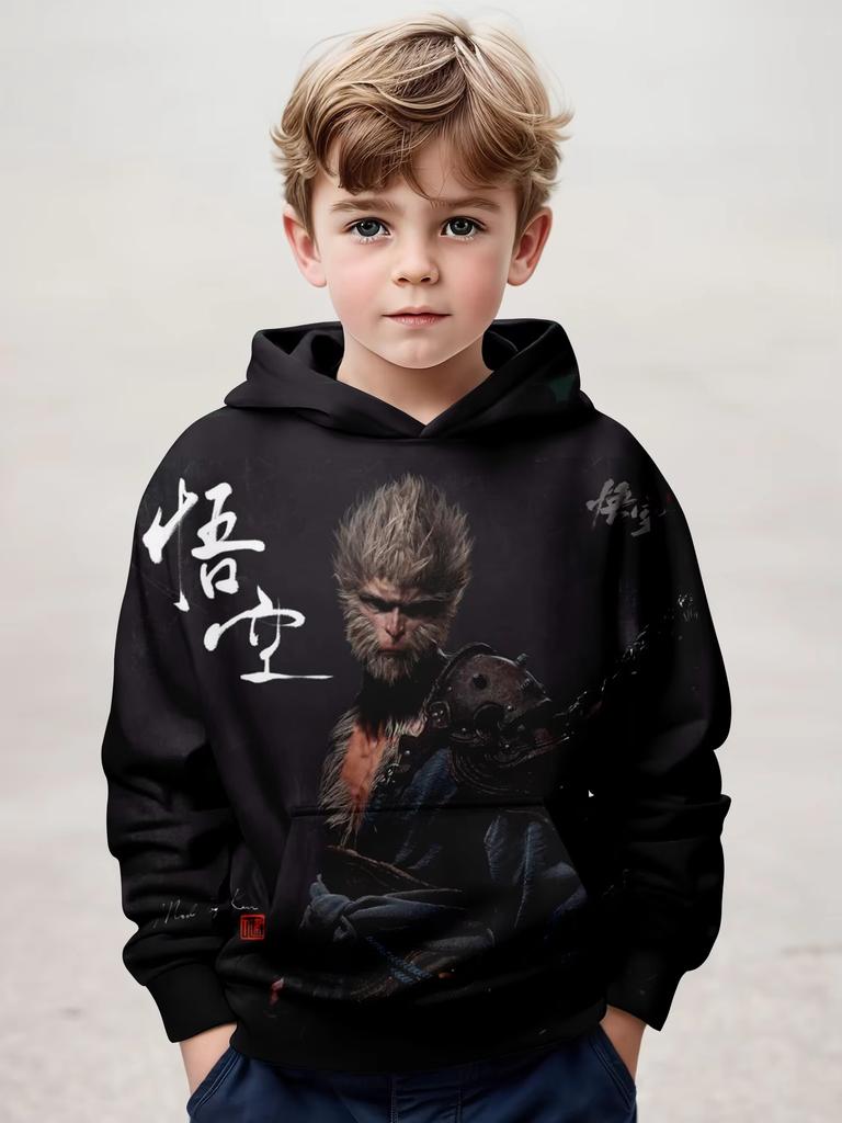 Haine pentru copii Hanorace Haine pentru băieți Imprimeu 3D Black Myth Wukong Haine pentru copii de primăvară-toamnă Hanorac cu glugă de exterior la modă