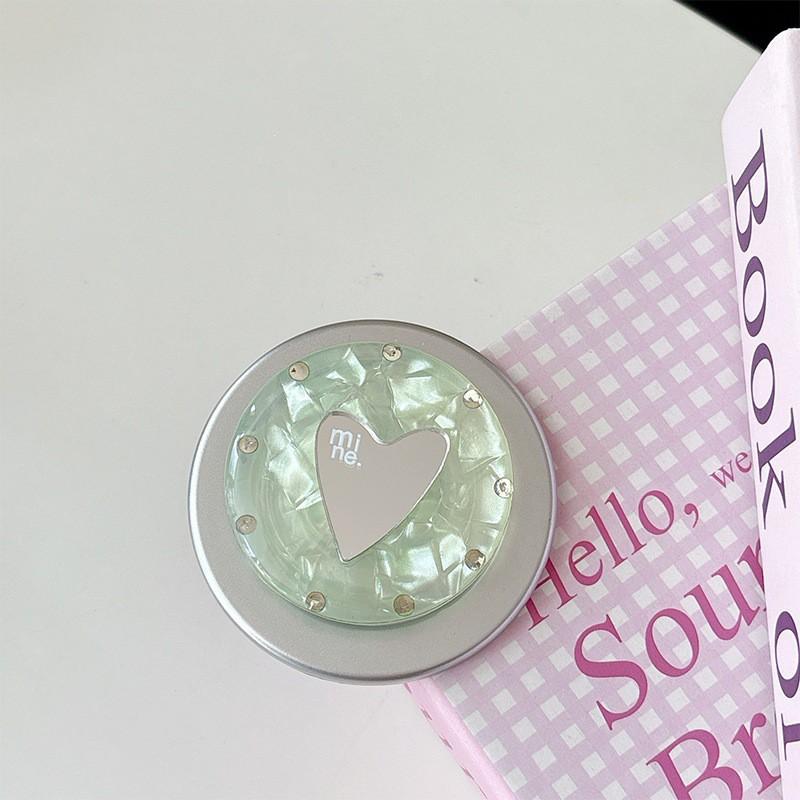 

Little Fresh Girl Heart Shaped Mirror Phone Airbag Bracket Round Ring Desktop Support Suitable Magsafe Magnetic Attraction