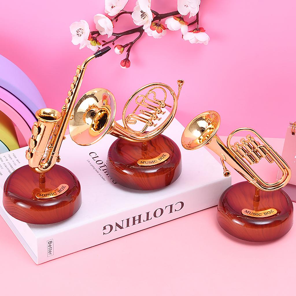Music Box Classical Trumpet / French Horn / Saxophone Home Decoration Figurine Vintage Music Box Ornament Gifts for Kids