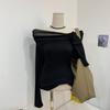 C S In The Room Sheer Layered Shirred Off Shoulder Long Sleeve T ShirT 4 Color