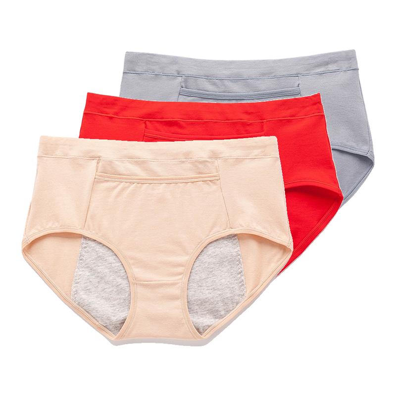 3Pcs Women's Menstrual Underwear Leakproof Briefs Ladies Comfortable High Waist Panties Hygienic Plus Size Pants L-4XL