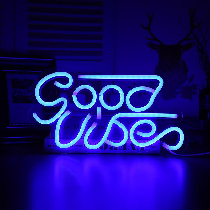 Vibes Good Neon Sign Led Word Usb Light Acrylic Lamp Bedroom Bar Decor Party