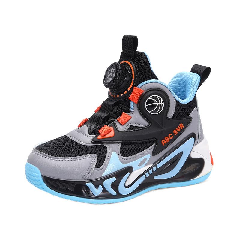 Boys 2025 basketball shoes running shoes basketball shoes spring and autumn new middle-aged and older children rotating buckle sports shoes youth
