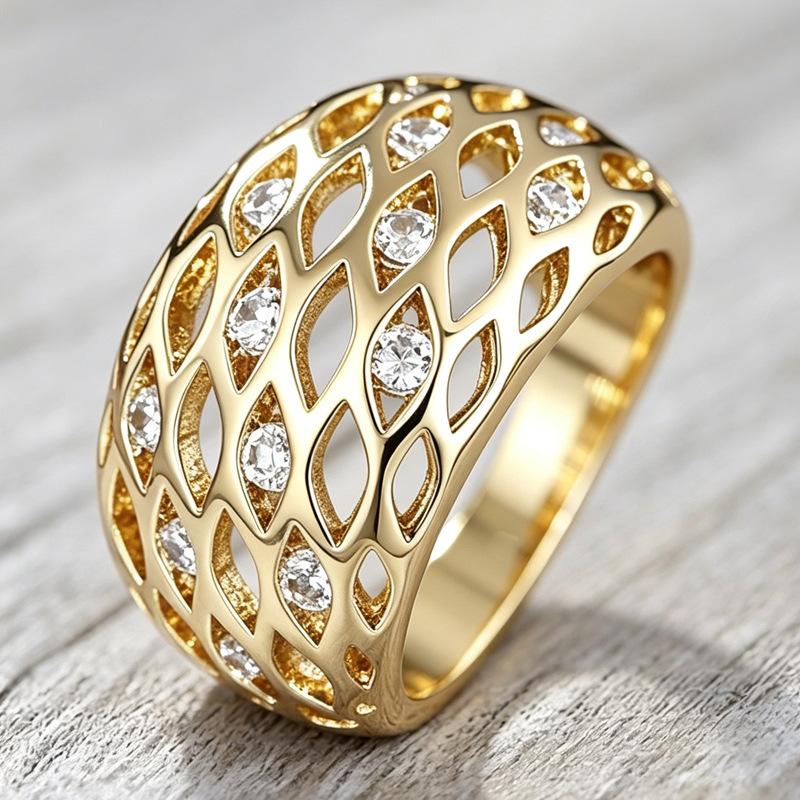 2026 Grid Scattered Inlaid Zircon Ring Female, Light Luxury Commuter Wide-faced Ring no. 6