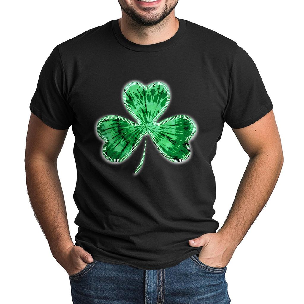 St. Patrick's Adult Green Crew-neck Short-sleeved Printed Green Three-leaf T-shirt