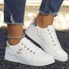 Fashion Lightweight Women's Sneakers - Black White Embellished Lace-Up Low-Top Casual Shoes for All Seasons