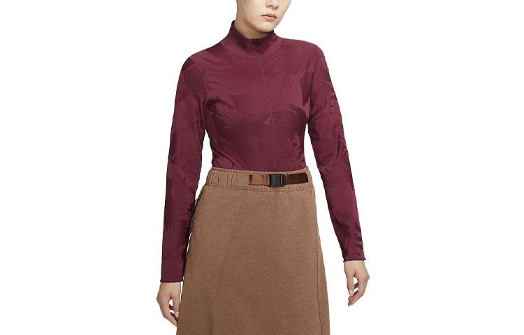 Nike T Shirts Women s Burgundy Turtleneck Moderate Straight Fit DQ6997-638 L