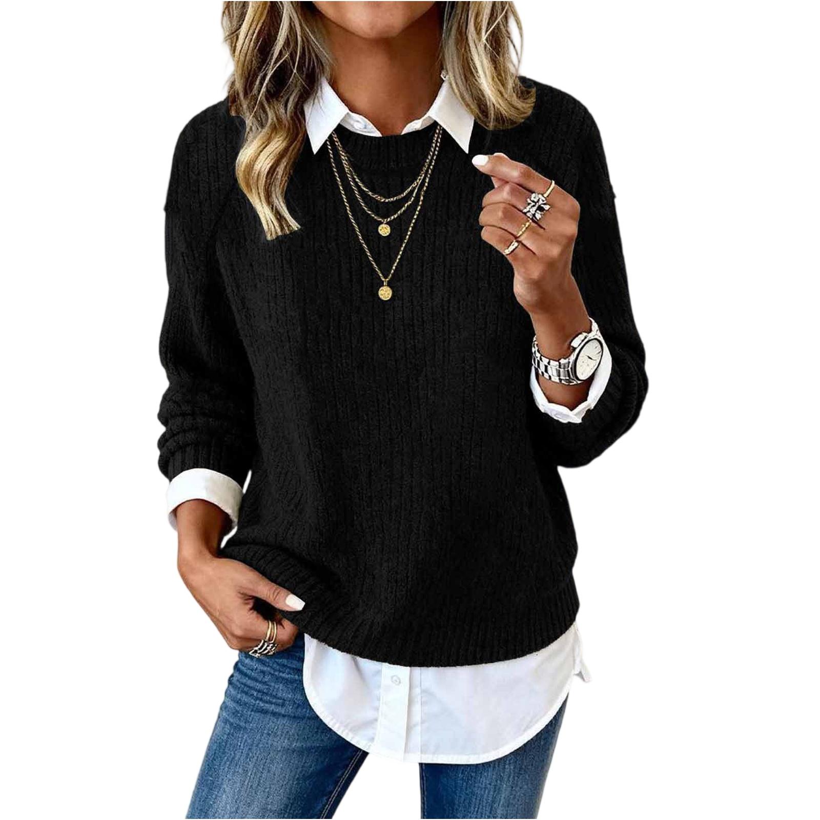 

Fashionable Women s Long-sleeved Round Neck Casual Sweater L