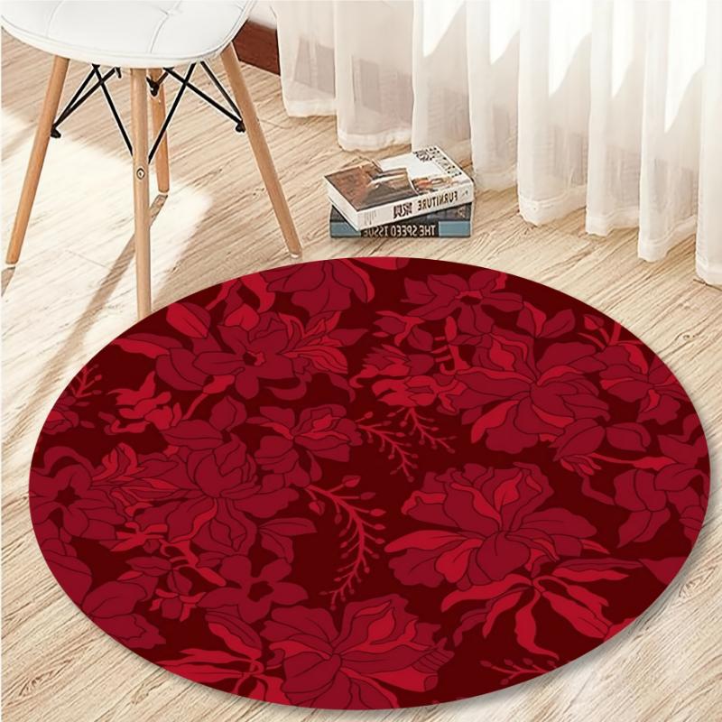 Elegant Bordo Monochroom Pioenroos Bedrukt Rond Tapijt, Romantische Klassieke Stijl Antislip Vloerkleed voor Entree Woonkamer Nachtkastje Vloer 60cm-24in