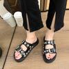 Fashion Thick Flat Sandals Summer New Round Head Set Foot Rivets Metal Buckle Waterproof Table Anti-slip Wear-resistant Slippers