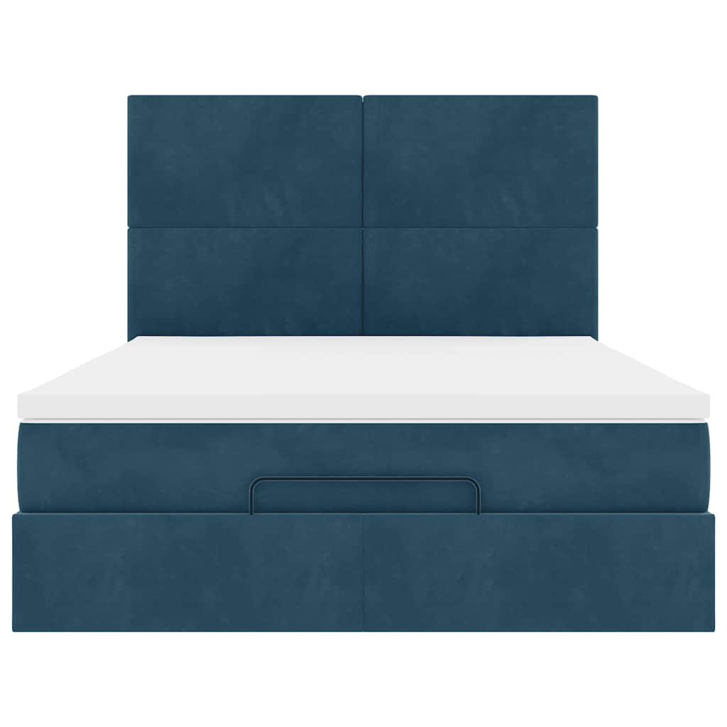 Ottoman Bed with Mattresses & LEDs Dark Blue 140x190 cm Velvet