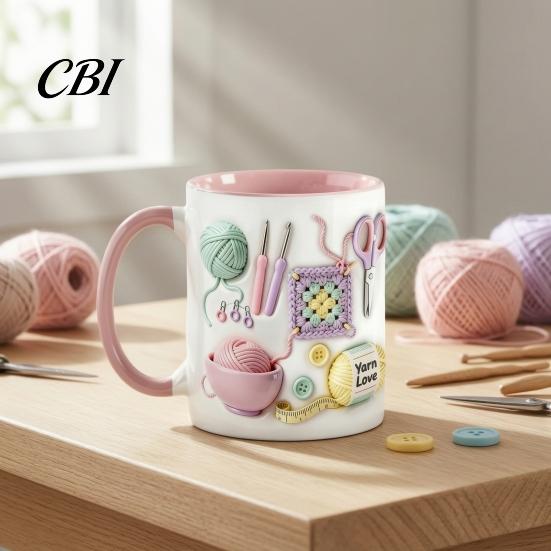 Ceramic Mug Mug, with 3D Knitting Pattern Design, Large Capacity Microwave Safe Lead Free Cup Durable Coffee Tea Cup, for Craft Lovers Kitchen Bar Use
