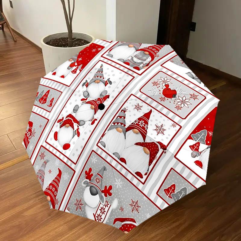 1PC Christmas, Gnomes Automatic Open/Close Umbrella with Windproof, 8-Rib Sturdy Canopy, Durable Ribs, Fashionable Design, Outdoor Accessory, Fun Prin