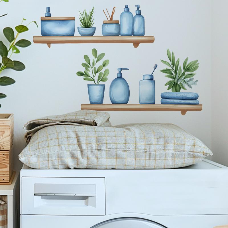 Niebieska Butelka Akwarelowa Półka Naklejka Ścienna Samoprzylepna Sztuka Ścienna do Salonu Wystrój Domu Usuwalna Naklejka Ścienna