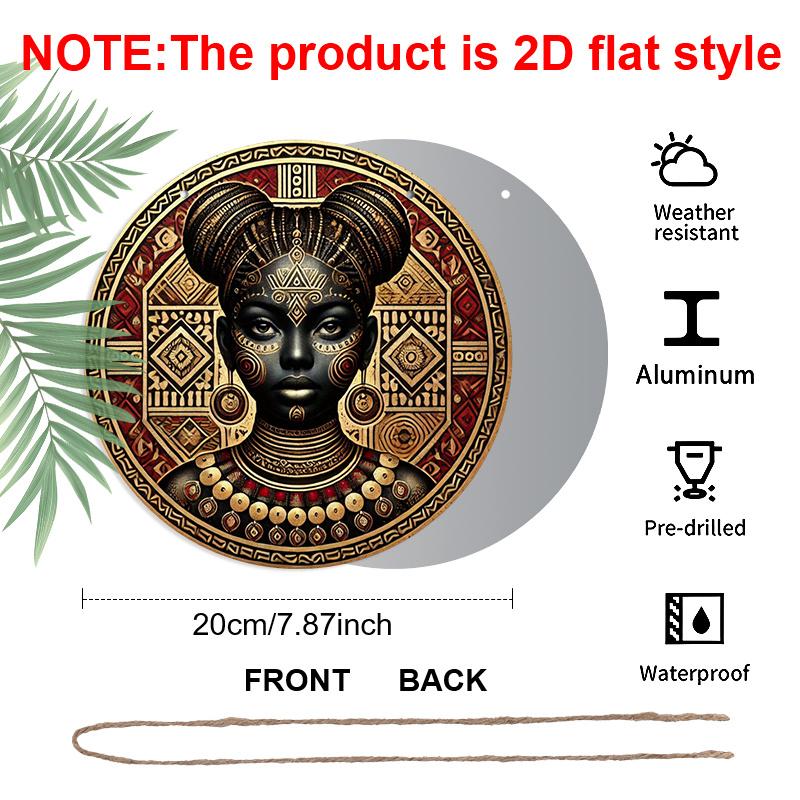 

2D Flat 1pc African Tribal Woman Round Metal Sign, 8x8 in, Printed Aluminium Wall Art, Rustic Farmhouse Door Decor for Home, Room, Street, Shop 1pc