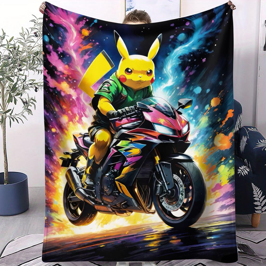 Pokémon Anime Flannel Blanket Vibrant Pikachu Ash Print Soft Warm Throw Sofa Bed Cover Camping Nap Cape Kids Adults Fans Gift