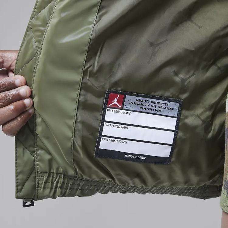Jordan Kapuzen-Casual-Minimalisten-Daunenweste Kinderwesten Olivgrün HQ8075-222