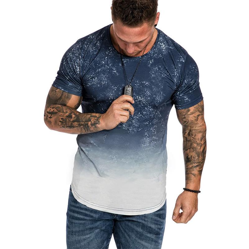Summer Round Neck 3D Gradient Print Top Fashionable Casual Short Sleeved Men's T-shirts