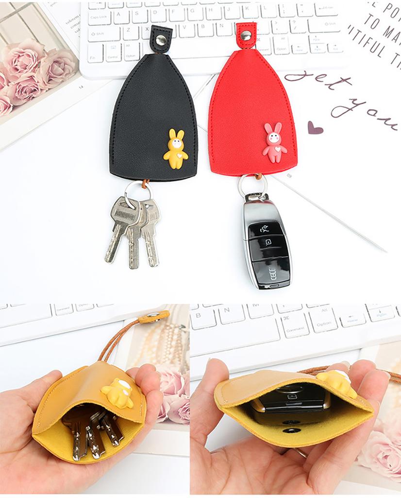 New Lovely Rabbit Car Key Holder Case Women Girls Pull Type Key Bag PU Leather Key Wallets Housekeepers Keychain Pouch Organizer