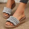 Fashion Fashion Pearl Decor Wedge Sandals for Women 2025 Summer Shiny Crystal Platform Slippers Woman Thick Sole Non Slip Outdoor Slides
