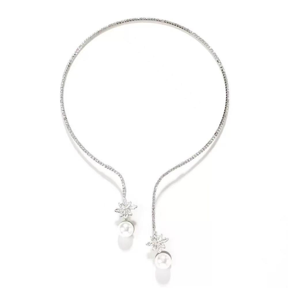 Elegant Pearl And Zircon Full Dazzle Necklace For Weddings And Bridal Wear