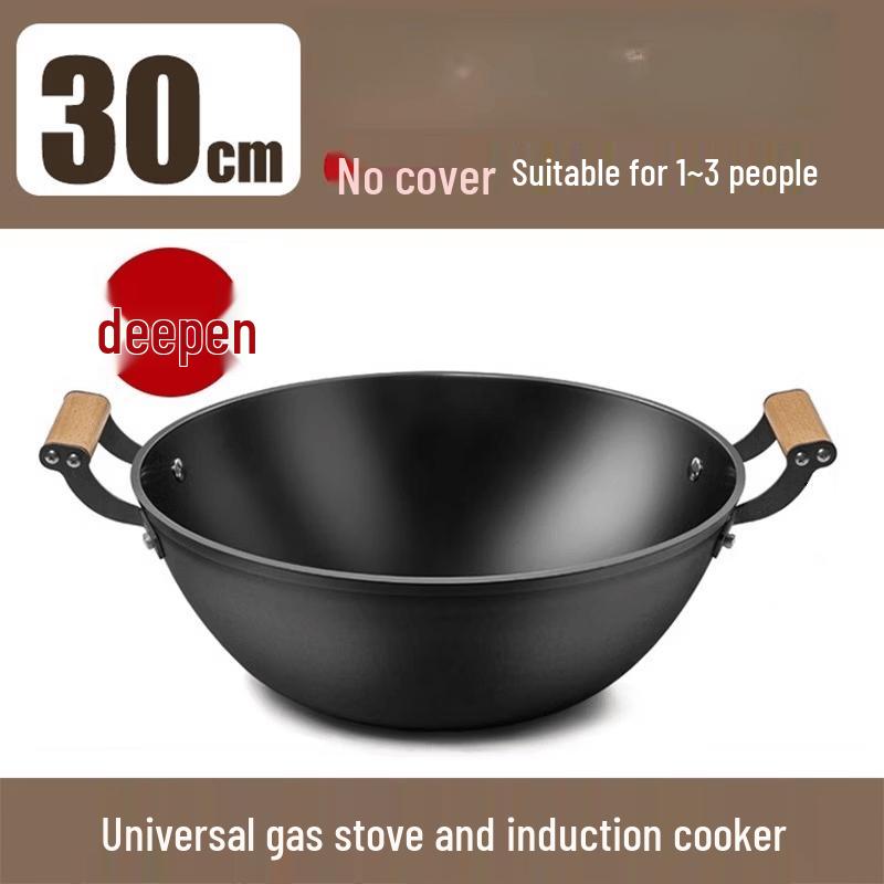 ZISIZ 30cm Pre-Seasoned Flat Bottom Iron Wok