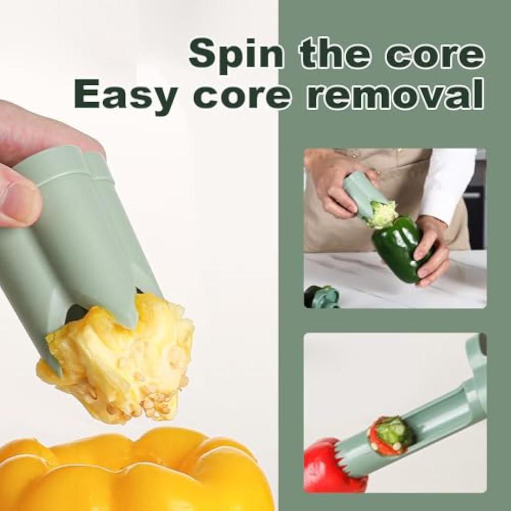 2025 Upgraded Pepper Seed Corer Remover, 2-In-1 Bell Pepper Cutter & Deseeder for Effortless,Fruit Pepper Corer