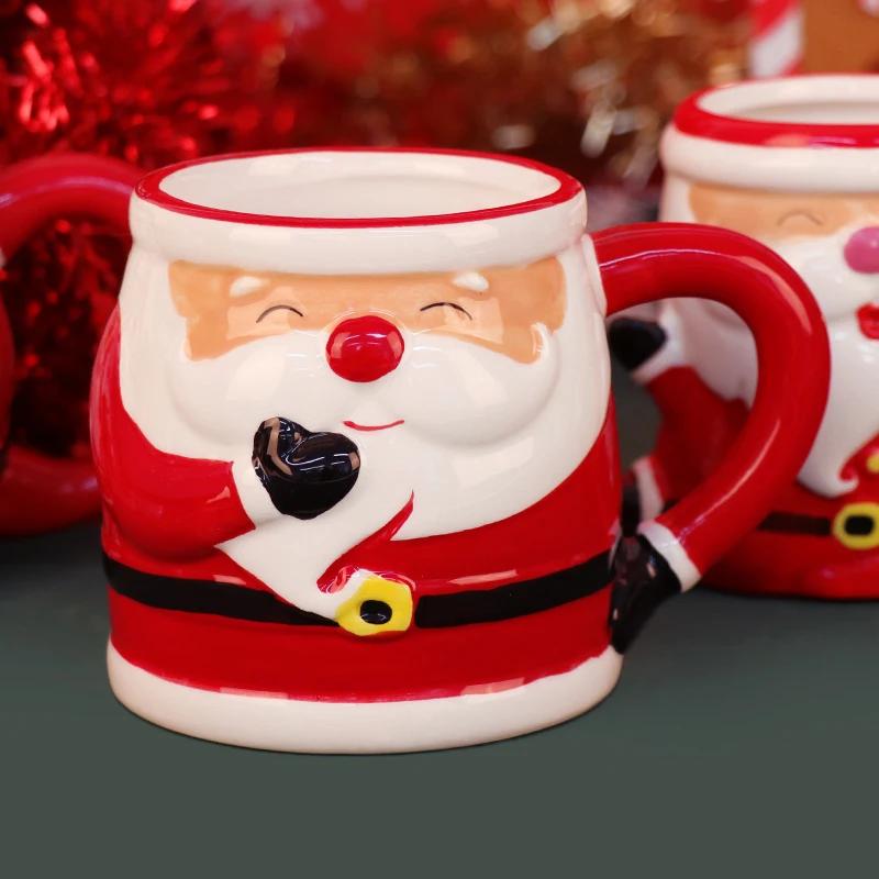 3D Santa Hand Painted Ceramic Mug with Handgrip Coffee Milk Tea Cup Christmas Holiday Cartoon Kitchenware Christmas Gift